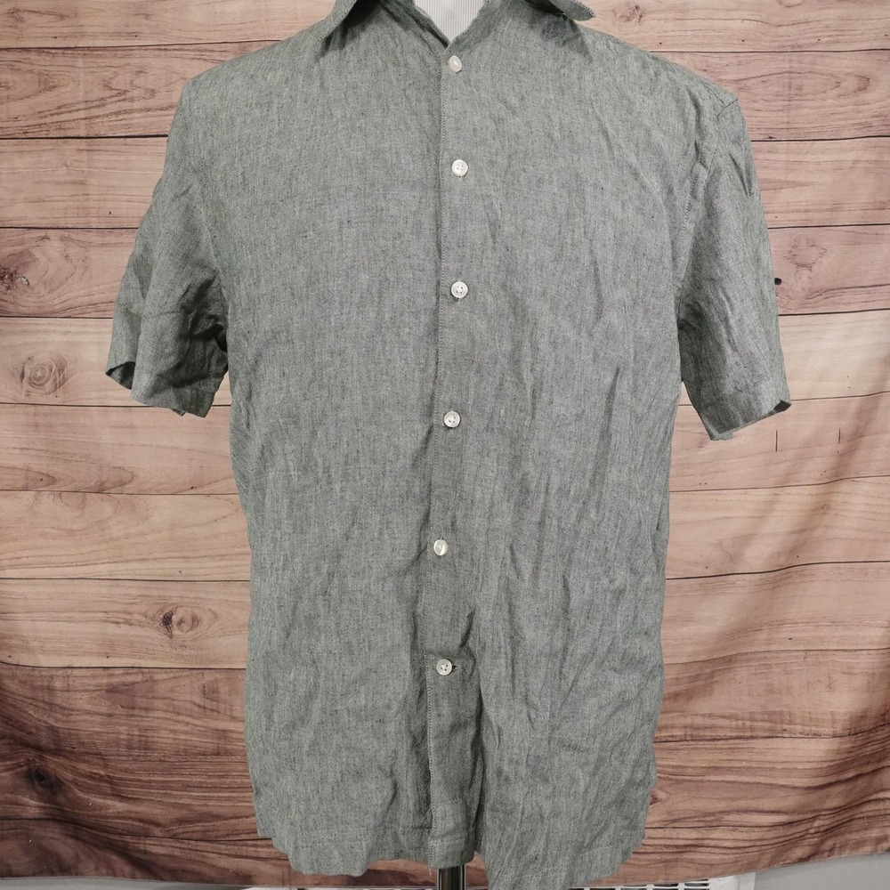 Stafford Shirt Mens XL Green Short Sleeve Button-Up Rayon Linen Blend Casual - Picture 3 of 8